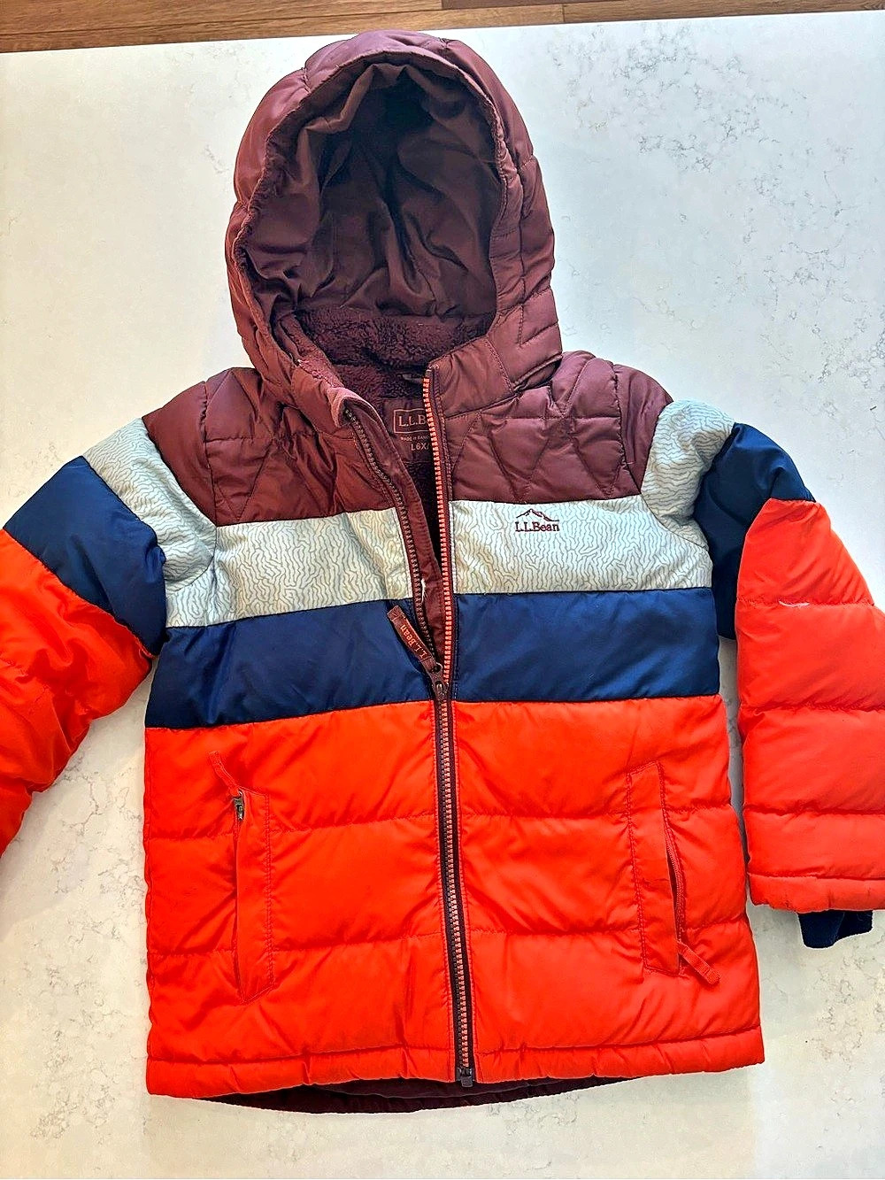 L.L.Bean Kids' Bean's Down Jacket, Colorblock Puffer Kids L6X/7